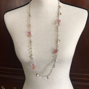 Loft 34” necklace. Gold w crystals, flowers
